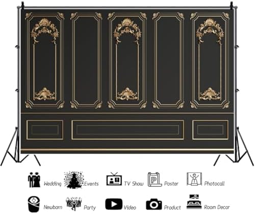 9x6ft Gold Black Vintage Room Inside Backdrop European Frame Modern House French Castle Cementery Wall Retro, alternate view