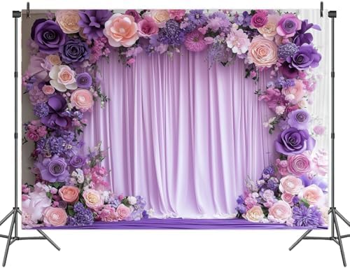 9X6ft Purple Flower Wall Background Photography Lavender Backdrop for Parties Wedding, Girls Birthday Princess, alternate