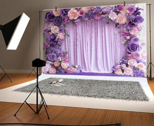 9X6ft Purple Flower Wall Background Photography Lavender Backdrop for Parties Wedding, Girls Birthday Princess, alternate