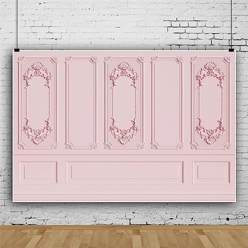 9x6ft Vinyl Light Pink Vintage Room Inside Backdrop European Frame Modern House French Castle Pink Wall Retro, alternate view