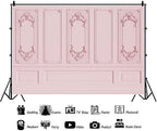 9x6ft Vinyl Light Pink Vintage Room Inside Backdrop European Frame Modern House French Castle Pink Wall Retro, alternate view