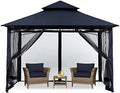 9x9 ft Heavy Duty Patio Gazebo with Netting Walls, Navy Blue in 9x9 ft in Navy Blue