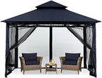 9x9 ft Heavy Duty Patio Gazebo with Netting Walls, Navy Blue in 9x9 ft in Navy Blue