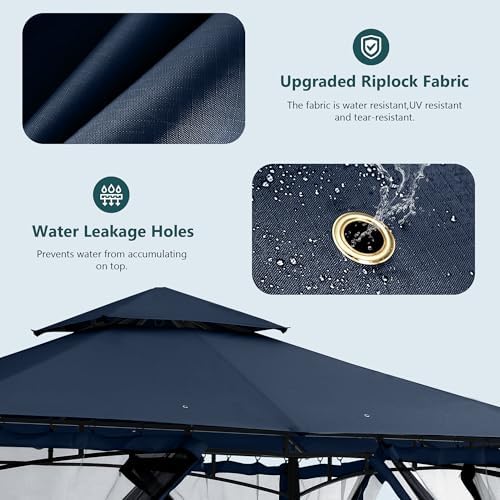 9x9 ft Heavy Duty Patio Gazebo with Netting Walls, Navy Blue in 9x9 ft in Navy Blue, alternate view 4