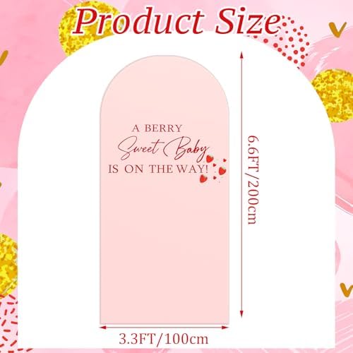 A Berry Sweet Baby is on the Way Arch Backdrop Cover Decor in 6.6 ft x 35.83 in in Pink, alternate view 2