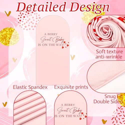 A Berry Sweet Baby is on the Way Arch Backdrop Cover Decor in 6.6 ft x 35.83 in in Pink, alternate view 3