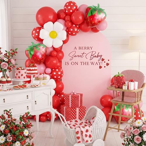 A Berry Sweet Baby is on the Way Arch Backdrop Cover Decor in 6.6 ft x 35.83 in in Pink, alternate view 4
