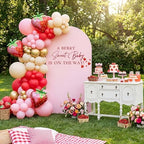 A Berry Sweet Baby is on the Way Arch Backdrop Cover Decor in 6.6 ft x 35.83 in in Pink, alternate view 5