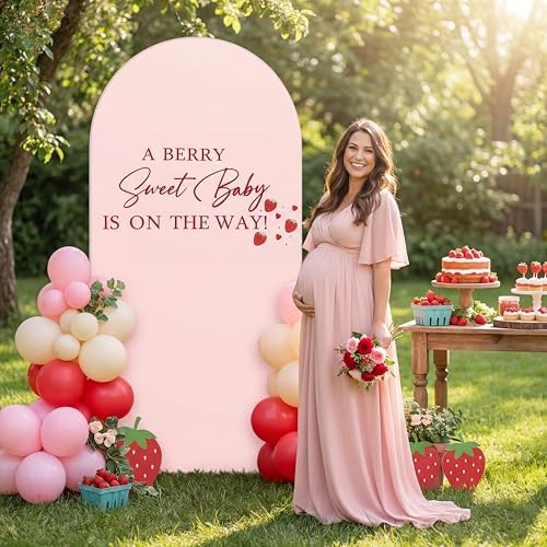 A Berry Sweet Baby is on the Way Arch Backdrop Cover Decor in 6.6 ft x 35.83 in in Pink, alternate view 6