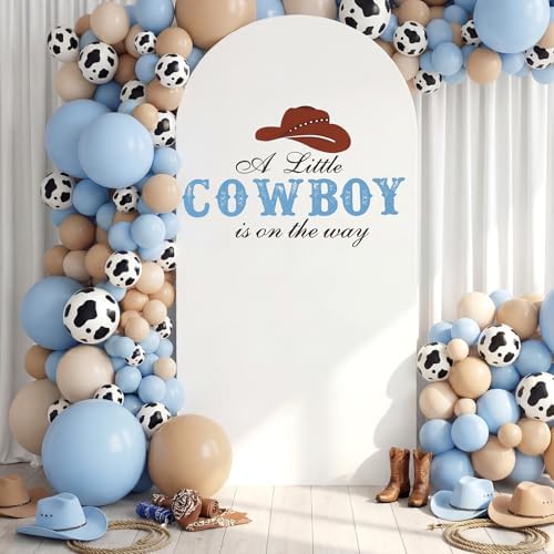 a Little Cowboy is on the Way Baby Shower Arch Cover Backdrop in 6.6 ft x 9.06 in in Blue, alternate view 5