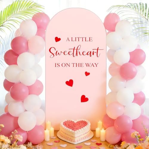 a Little Sweetheart is on the Way Arch Backdrop Cover Decor in 6.6 ft in Pink, alternate view 4