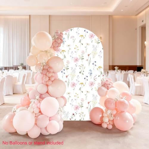A Little Wildflower is on the Way Arch Backdrop Cover Pastel Pink Girl Baby Shower Party Floral in Bloom Fabric, alternate