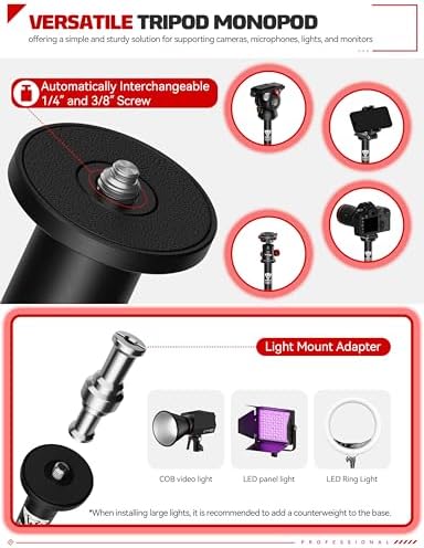 A300 Round Base Monopod Light Stand 60" 2 Pack in Black, alternate view 6