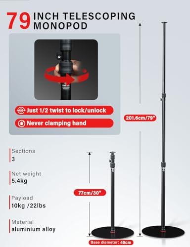A400 Round Base Monopod Light Stand 79" Aluminum, alternate view 6