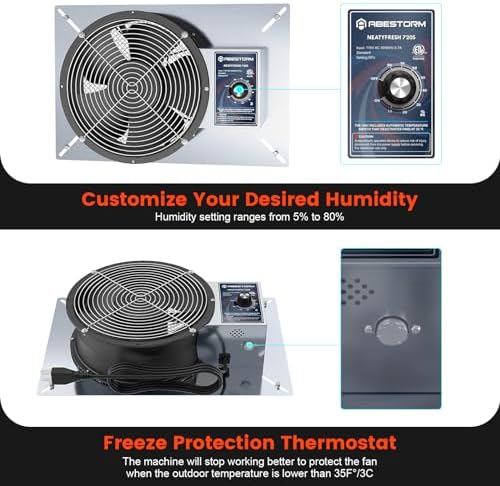 Abestorm 720 CFM Crawlspace Ventilation Fan with Humidistat 10 Inch, alternate view 2
