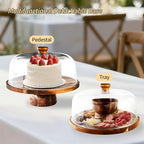 Acacia-Cake-Stand-with-Acrylic-Lid, 2-in-1 Wood Cake Holder Charcuterie Board with Cover, Round Cake Plate with, alternate