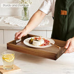 Acacia Serving Trays, Wooden Serving Tray with Handles- 2 Pack in Brown, alternate view 2