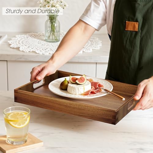 Acacia Serving Trays, Wooden Serving Tray with Handles- 2 Pack in Brown, alternate view 2