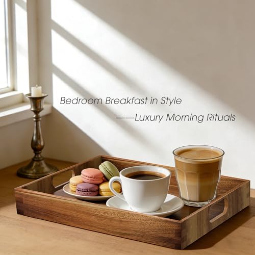 Acacia Serving Trays, Wooden Serving Tray with Handles- 2 Pack in Brown, alternate view 4