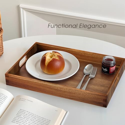 Acacia Serving Trays, Wooden Serving Tray with Handles- 2 Pack in Brown, alternate view 5