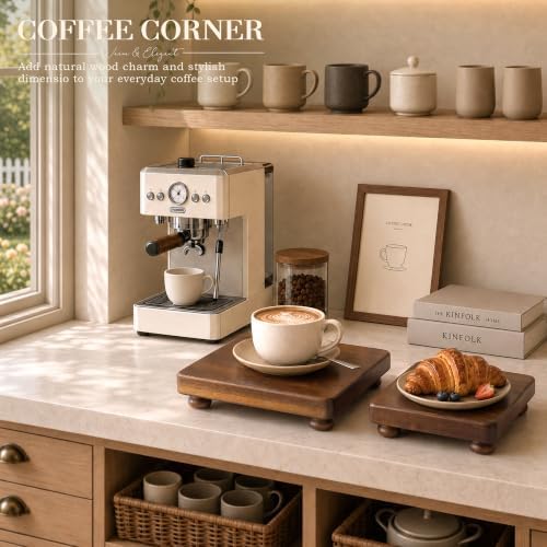 Acacia Wood 2-Piece Set Display Risers for Coffee Table, Brown in Acacia Wood, alternate view 2