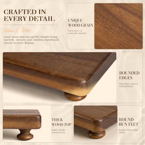 Acacia Wood 2-Piece Set Display Risers for Coffee Table, Brown in Acacia Wood, alternate view 6