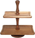 Acacia Wood 2 Tiered Serving Tray, Rectangular in Acacia Wood