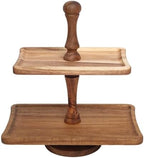 Acacia Wood 2 Tiered Serving Tray, Rectangular in Acacia Wood