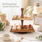 Acacia Wood 2 Tiered Serving Tray, Rectangular in Acacia Wood, alternate view 6