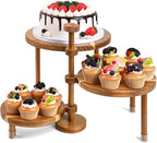 Acacia Wood 3 Tier Cupcake Stand, Serving Tray for Party, 360° Rotatable Tiered Tray Cake Stand Dessert Display