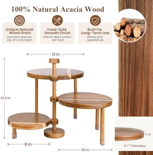 Acacia Wood 3 Tier Cupcake Stand, Serving Tray for Party, 360° Rotatable Tiered Tray Cake Stand Dessert Display, alternate