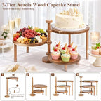Acacia Wood 3 Tier Cupcake Stand, Serving Tray for Party, 360° Rotatable Tiered Tray Cake Stand Dessert Display, alternate