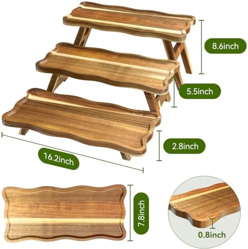 Acacia Wood 3 Tier Cupcake Stand, Serving Tray for Party, Foldable Dessert Table Display Set, Tiered Tray Decor, alternate