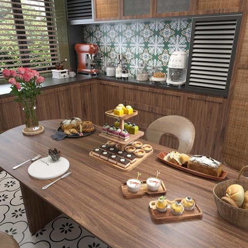 Acacia Wood 3 Tier Cupcake Stand with 2 Removable Snack Tray, Rustic Square Cup Cake Tower Stand for 25, alternate view 2
