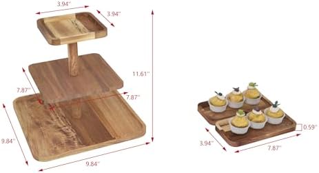 Acacia Wood 3 Tier Cupcake Stand with 2 Removable Snack Tray, Rustic Square Cup Cake Tower Stand for 25, alternate view 3