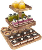 Acacia Wood 3 Tier Cupcake Stand with 2 Removable Snack Tray, Rustic Square Cup Cake Tower Stand for 25, alternate view 4