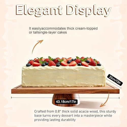 Acacia Wood Cake Stand, 17*13 Inch Square Cake Holder, Charcuterie Board with Dipping bowl, 2-in-1 Dessert Table, alternate