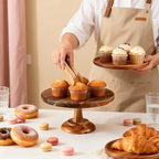 Acacia Wood Cake Stand, Round Cake Stands for Cupcake Plate (10 inch) in brown, alternate view 2