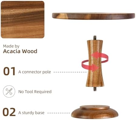 Acacia Wood Cake Stand, Round Cake Stands for Cupcake Plate (10 inch) in brown, alternate view 4