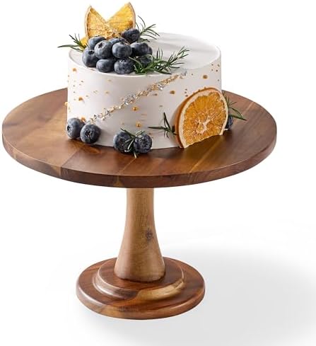 Acacia Wood Cake Stand Rustic - 12 inch Wooden Round Cake Stands for Cupcake - Cake Plate Pedestal for Dessert