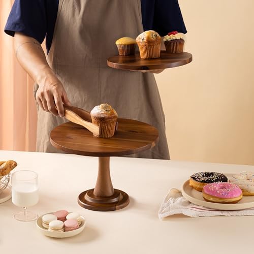 Acacia Wood Cake Stand Rustic - 12 inch Wooden Round Cake Stands for Cupcake - Cake Plate Pedestal for Dessert, alternate