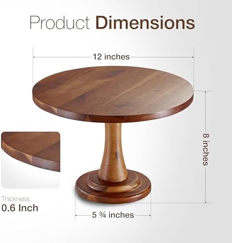 Acacia Wood Cake Stand Rustic - 12 inch Wooden Round Cake Stands for Cupcake - Cake Plate Pedestal for Dessert, alternate
