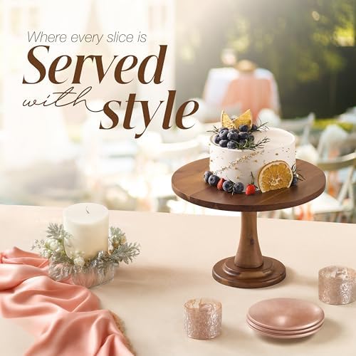 Acacia Wood Cake Stand Rustic - 12 inch Wooden Round Cake Stands for Cupcake - Cake Plate Pedestal for Dessert, alternate