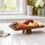 Acacia Wood Cake Stand with Acrylic Lid,2-in-1 Serving Tray, Dessert Display in brown, alternate view 2