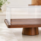 Acacia Wood Cake Stand with Acrylic Lid,2-in-1 Serving Tray, Dessert Display in brown, alternate view 4