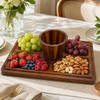 Acacia Wood Cake Stand with Acrylic Lid,2-in-1 Serving Tray, Dessert Display in brown, alternate view 5