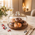 Acacia Wood Cake Stand with Glass Dome,11" Rotating Cake Stand for Desserts in Brown, alternate view 2