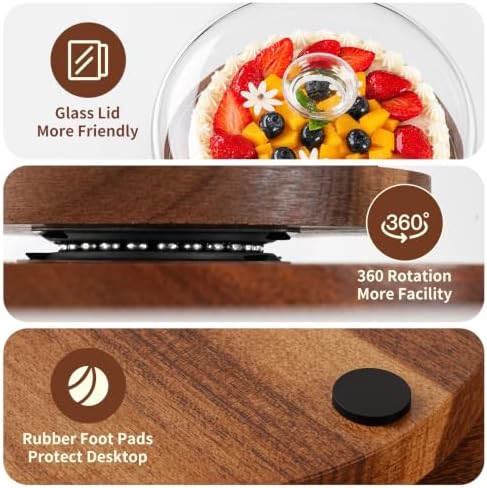 Acacia Wood Cake Stand with Glass Dome,11" Rotating Cake Stand for Desserts in Brown, alternate view 4
