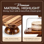 Acacia Wood Cake Stand with Glass Lid, 2- in-1 Rectangular Charcuterie Board and Dessert Display Set in Wooden, alternate