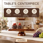 Acacia Wood Cake Stand with Glass Lid, 2- in-1 Rectangular Charcuterie Board and Dessert Display Set in Wooden, alternate